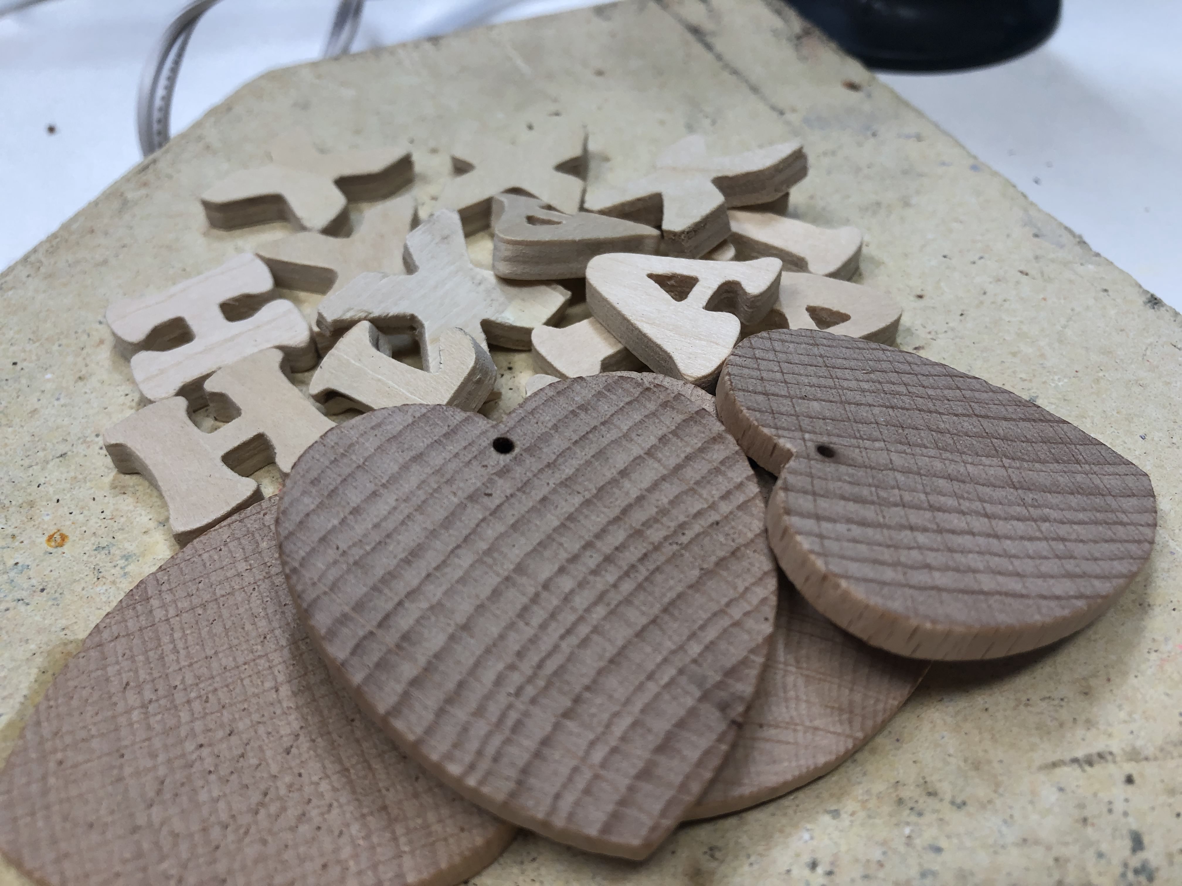 Wooden hearts and letters