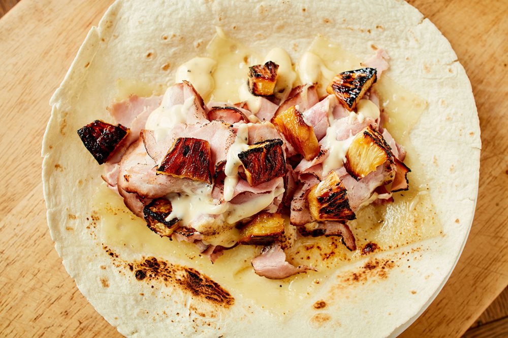 Torched Pineapple, Ham & Cheese Wraps