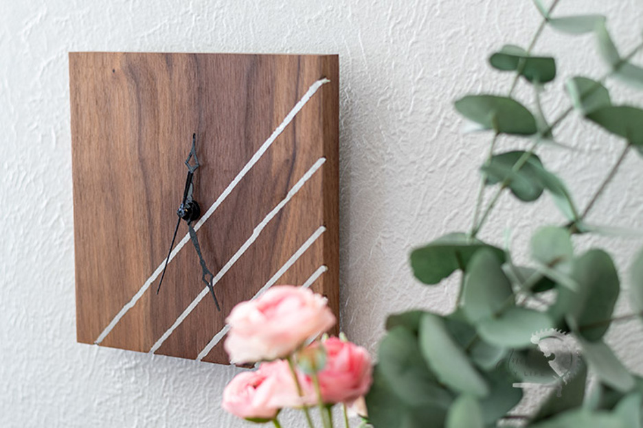 Wooden Clock with Metal Inlay