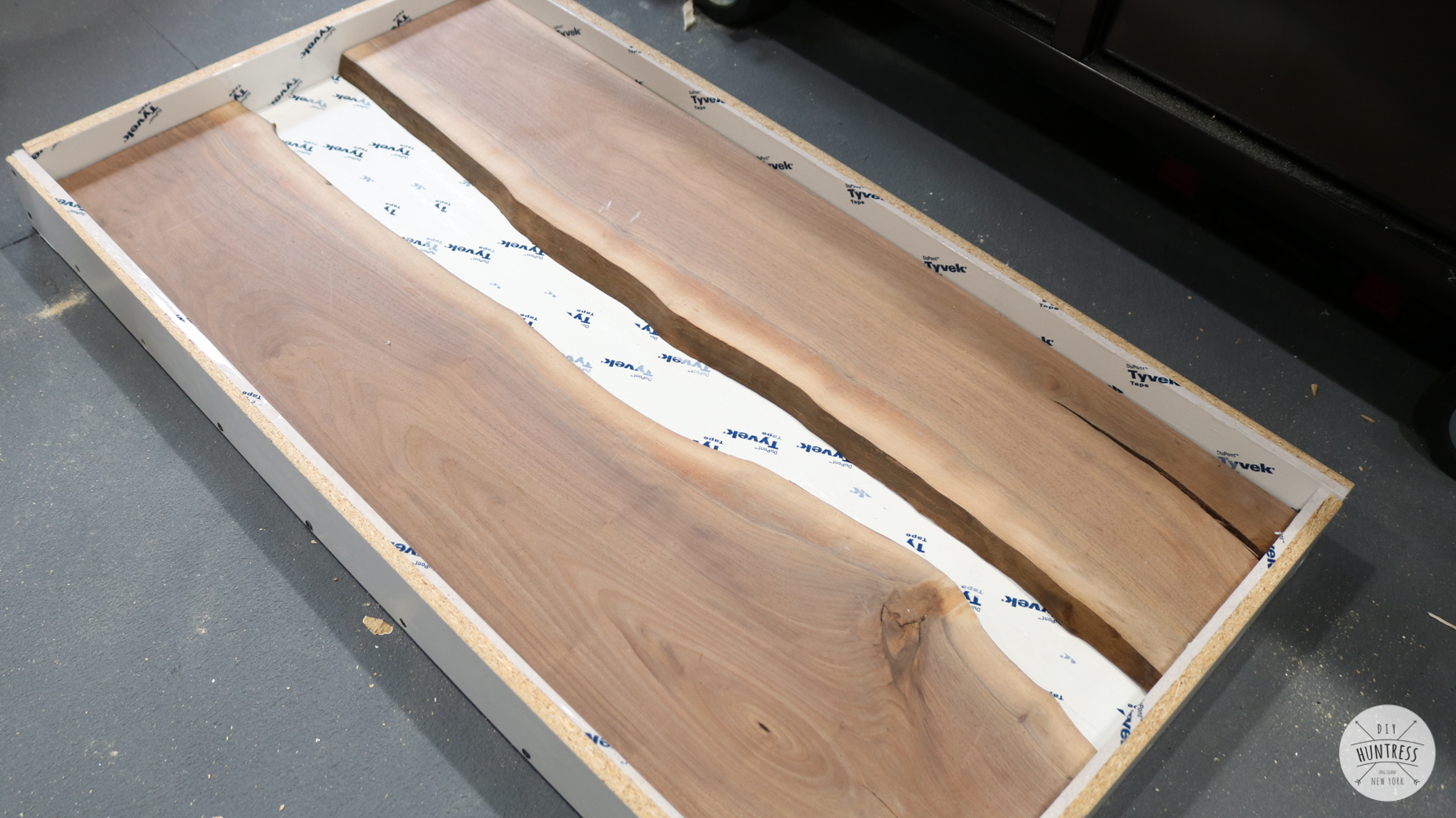 Epoxy river table clearance with bark