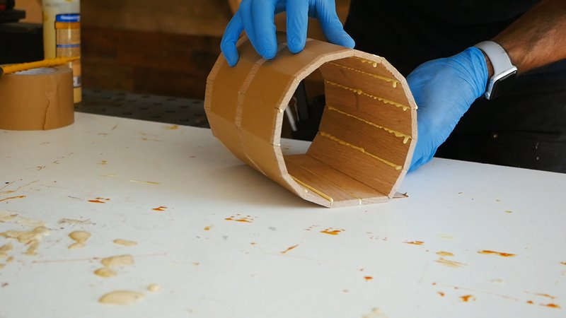 Roll wood strips together