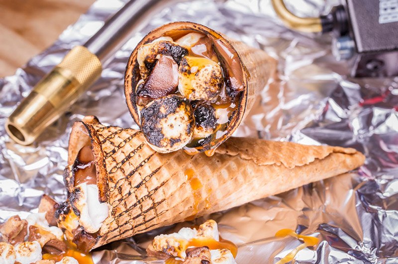 PB and caramel torched campfire cone