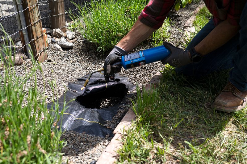 Burning weed matting