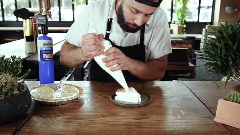 Key lime pie topped with meringue